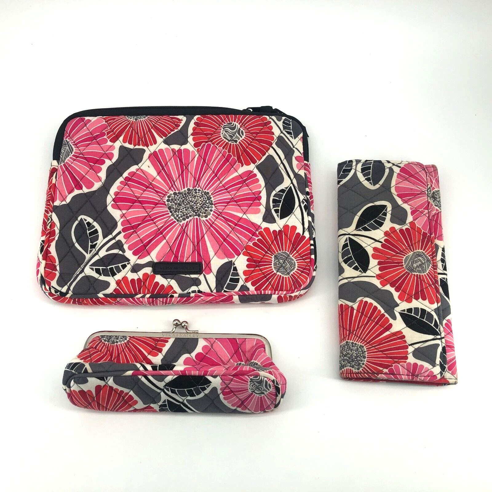 Vera Bradley Pink Tablet Sleeve, Small pouch, Trifold Wallet in Cheery Blossoms