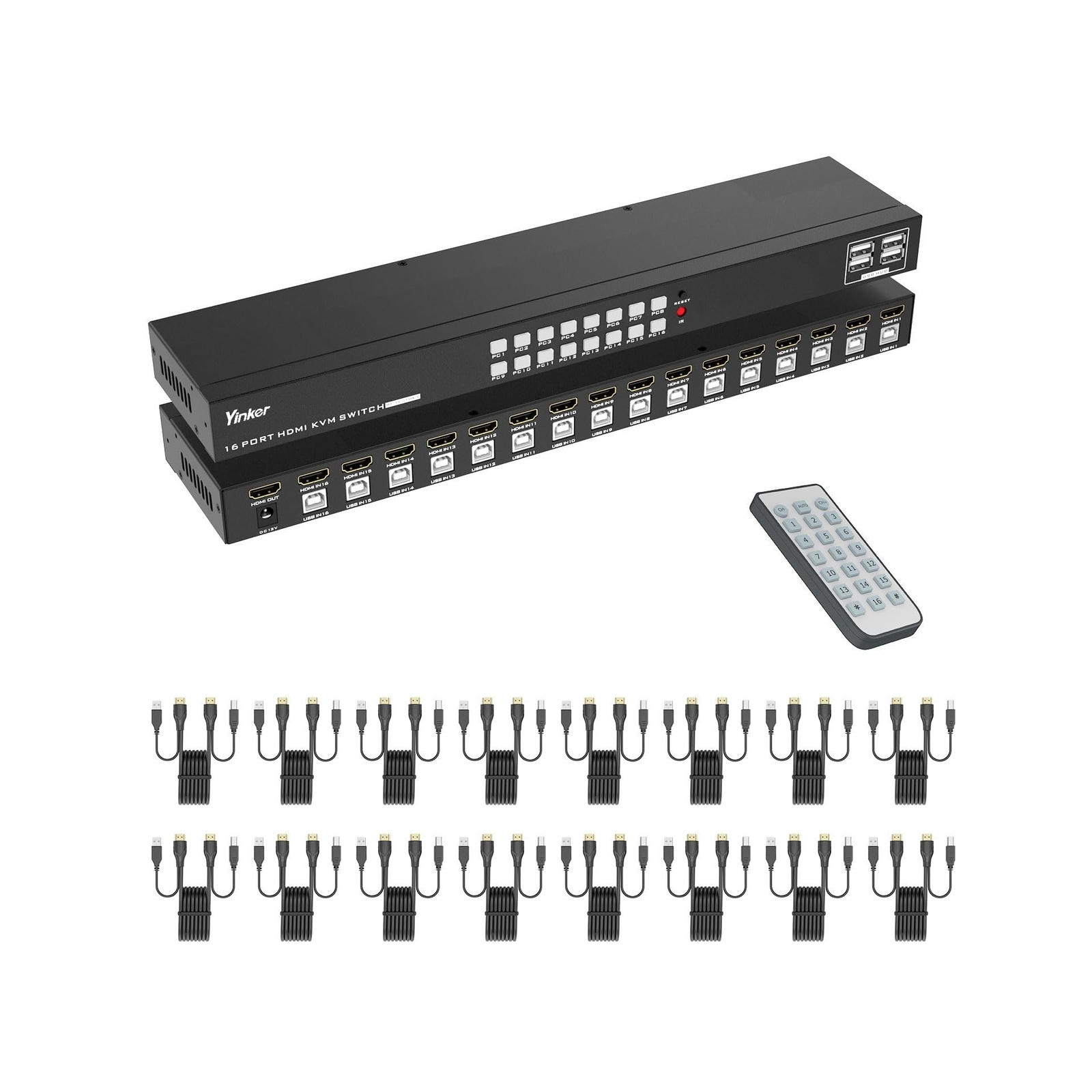 16 Port KVM Switch HDMI, 4K@30Hz HDMI Rack Mount KVM Switch w/ 16 Pcs KVM Cab...