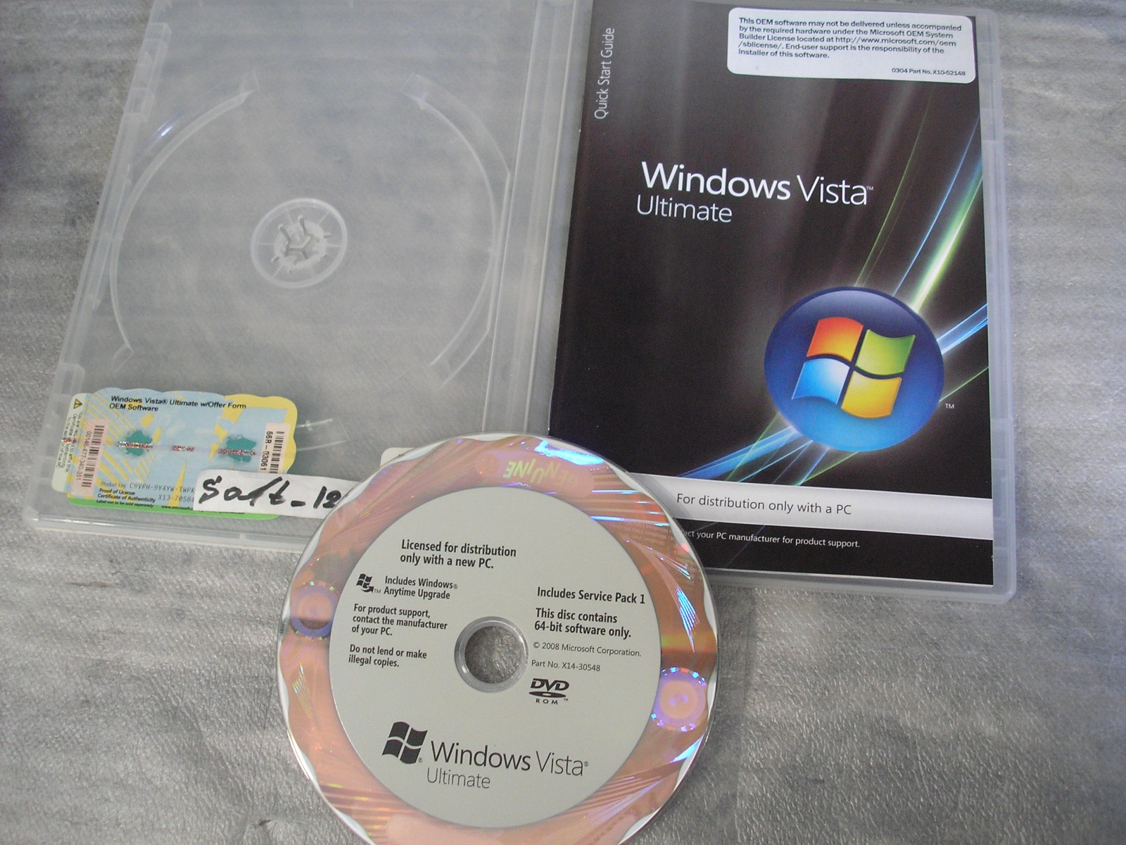 Microsoft Windows Vista Ultimate Full OEM 64 Bit Version x64 w/SP1 DVD MS WIN