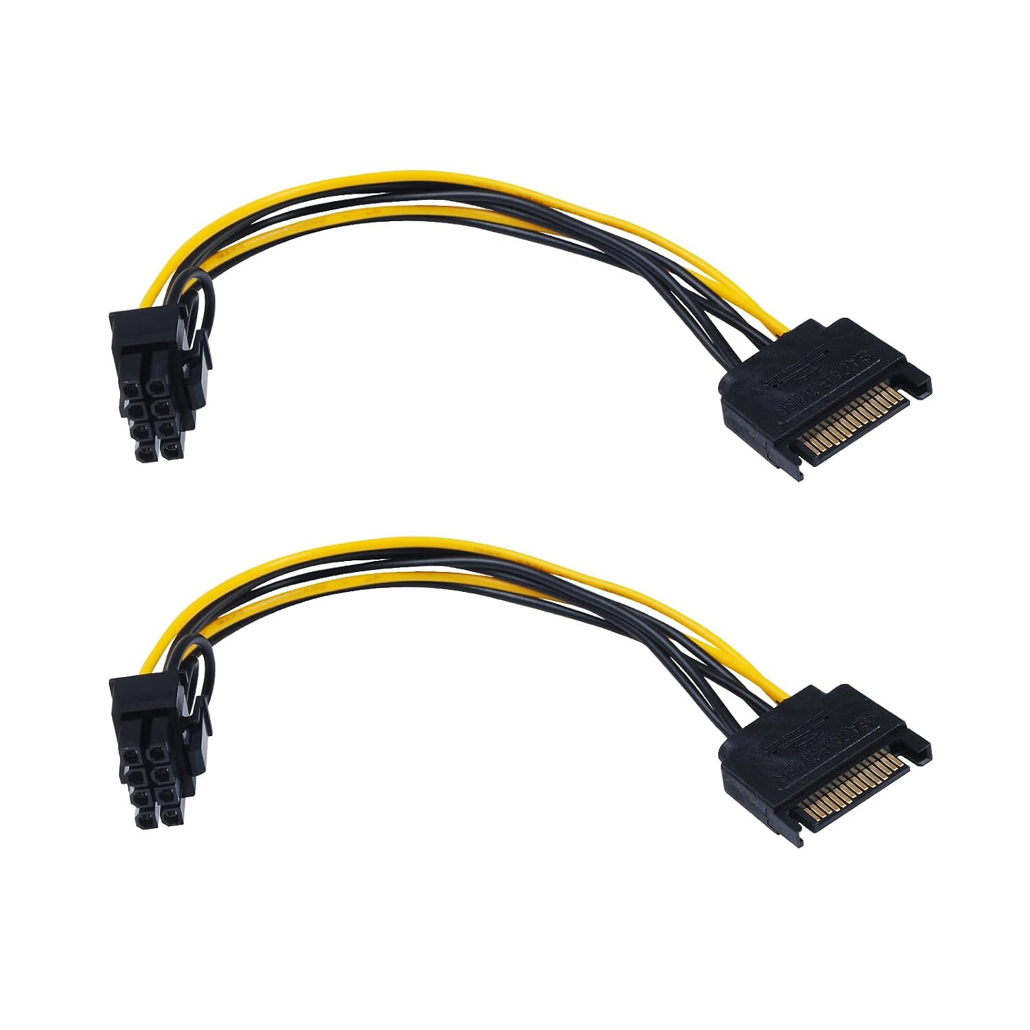 2-Pack 15 Pin SATA Male to 8 Pin (6+2 Pin)