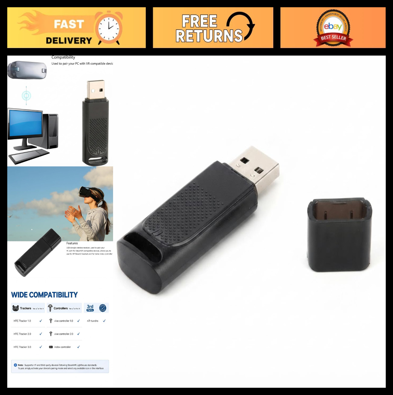 Upgraded VR Wireless Receiver SteamVR Games USB Dongle Receiver for Valve Index