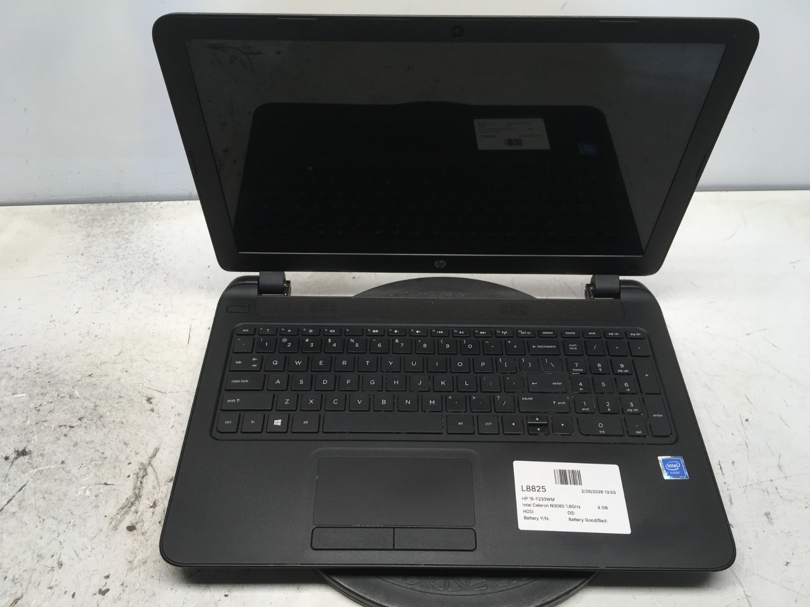 HP 15-F233WM Intel Celeron N3060 1.6GHz 4 GB NO HDD