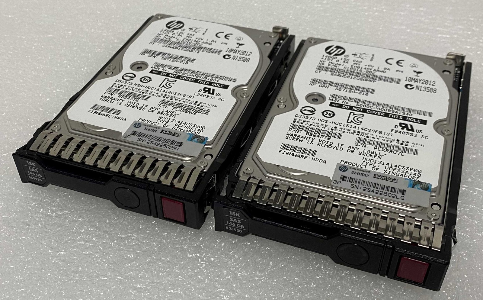 Lot of 2x 518216-002 HP EH0146FARWD 146GB 15K 2.5" SAS Hard Drive W/tray