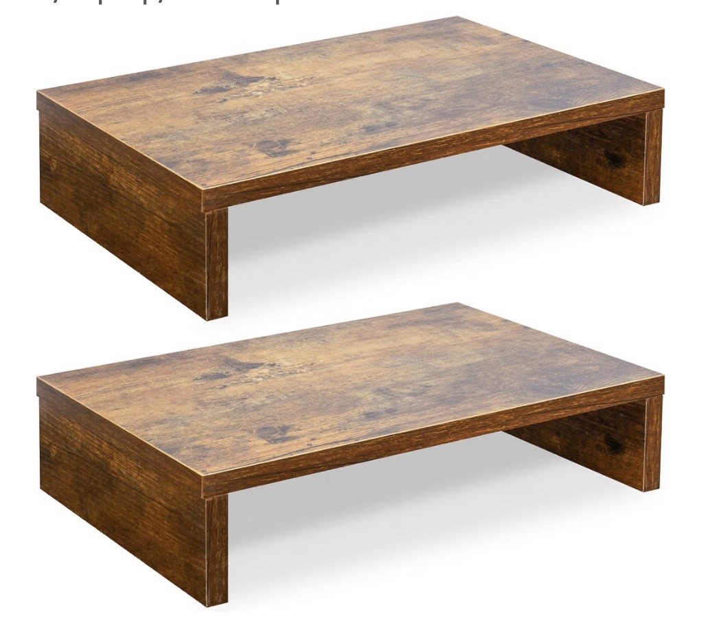 TEAMIX 2-Pack Monitor Stand Riser 20 inch, Wooden Tabletop Shelf, Brown