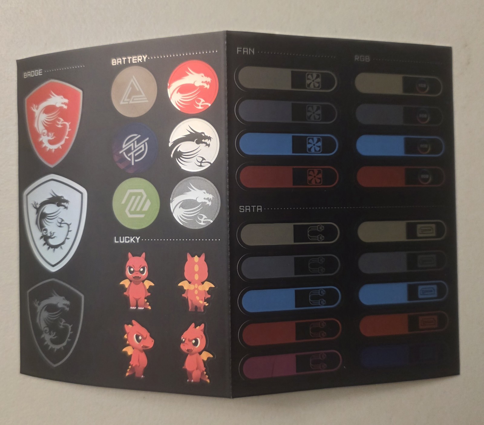 MSI Lucky Dragon Logo  Battery Fan RGB SATA Stickers Decals PC Tower Case DIY