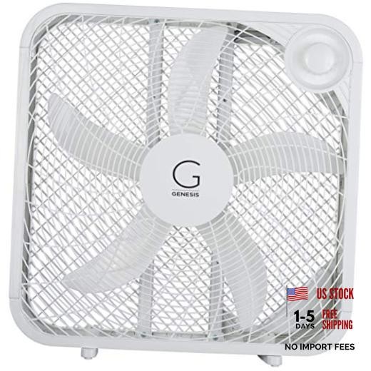 Genesis 20" Box Fan, 3 Settings, Max Cooling Technology, Carry Handle White
