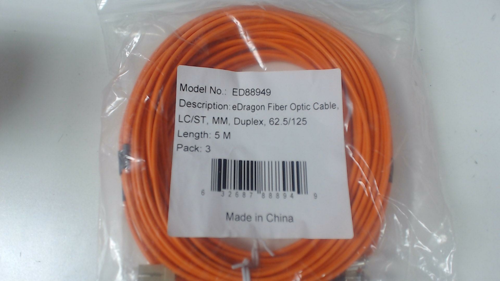 Pack of 3: 5m - LC ST - Fiber Optic cable MM Duplex 62.5 - Orange