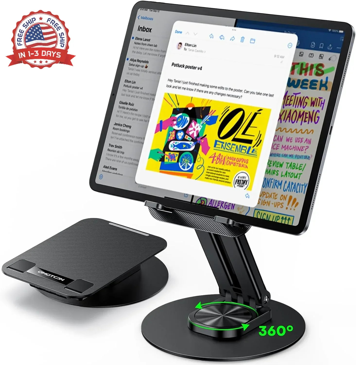 OMOTON Tablet Stand for iPad, Adjustable Tablet Holder for Desk, Portable Monito