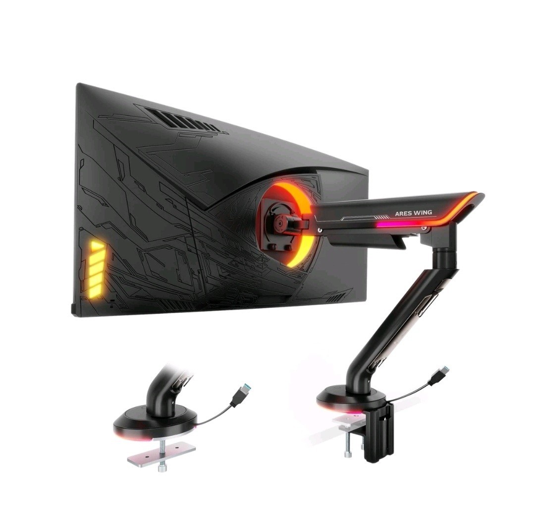 ARES WING Single Monitor Mount with RGB, Heavy-Duty Gaming Monitor Arm fits f...