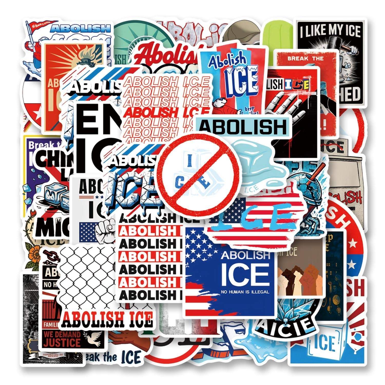 50Pcs Funny Anti Ice Stickers 1.96 inches x inches, 50pcs Abolish