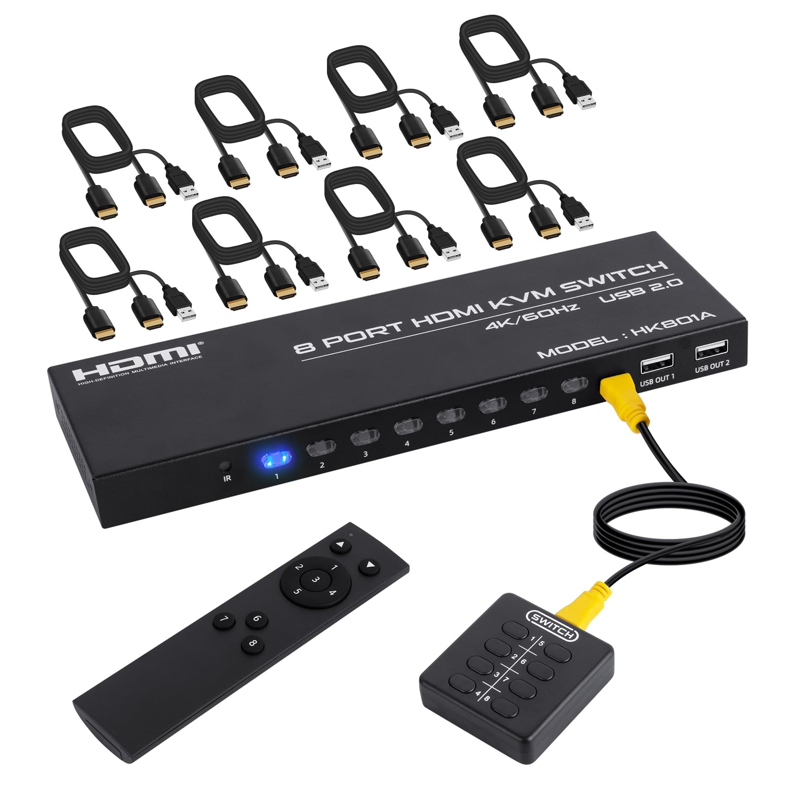 4K@60Hz HDMI KVM Switch 8 Port, HDMI KVM Switch for 8 PC Sharing 1 4K Monitor...