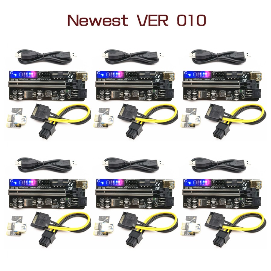 6pcs Riser 010 USB 3.0 PCIE Riser PCI Express X16 Extender Adapter 010S Plus GPU