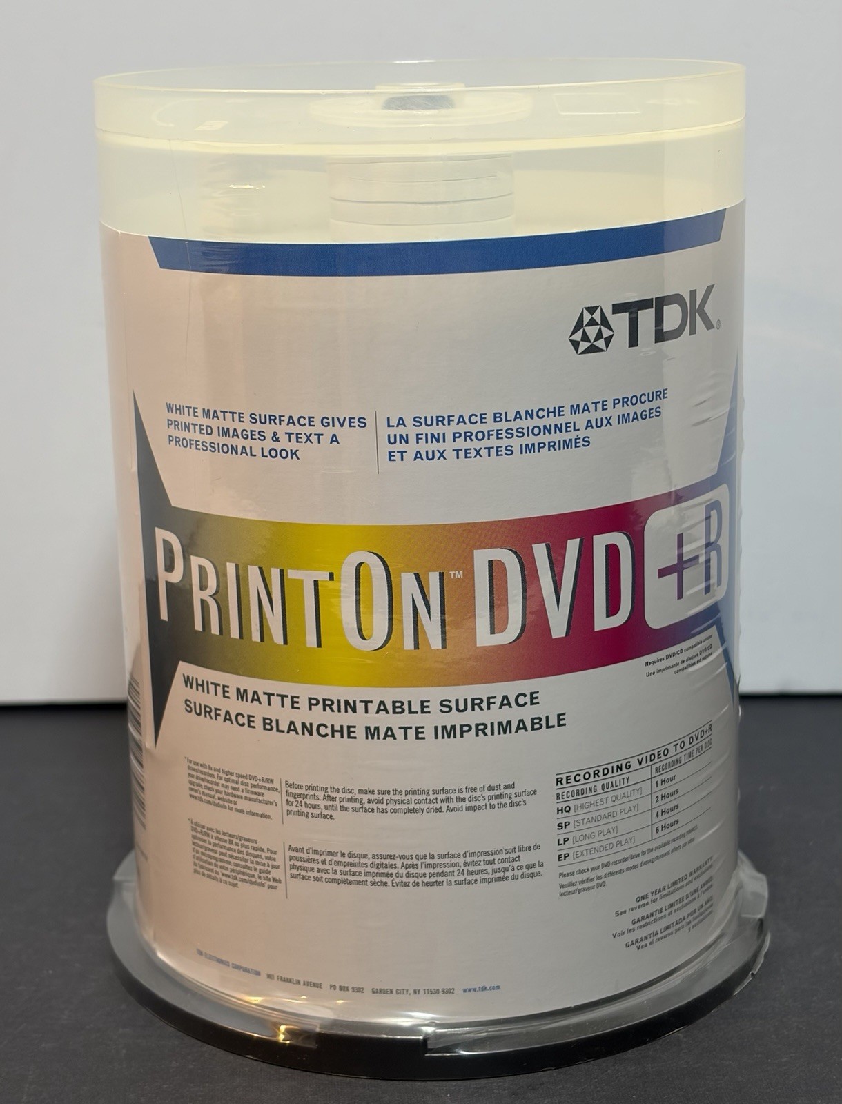New Sealed TDK PrintOn DVD+R 8x 4.7GB White Matte Printable 100 Pack Spindle