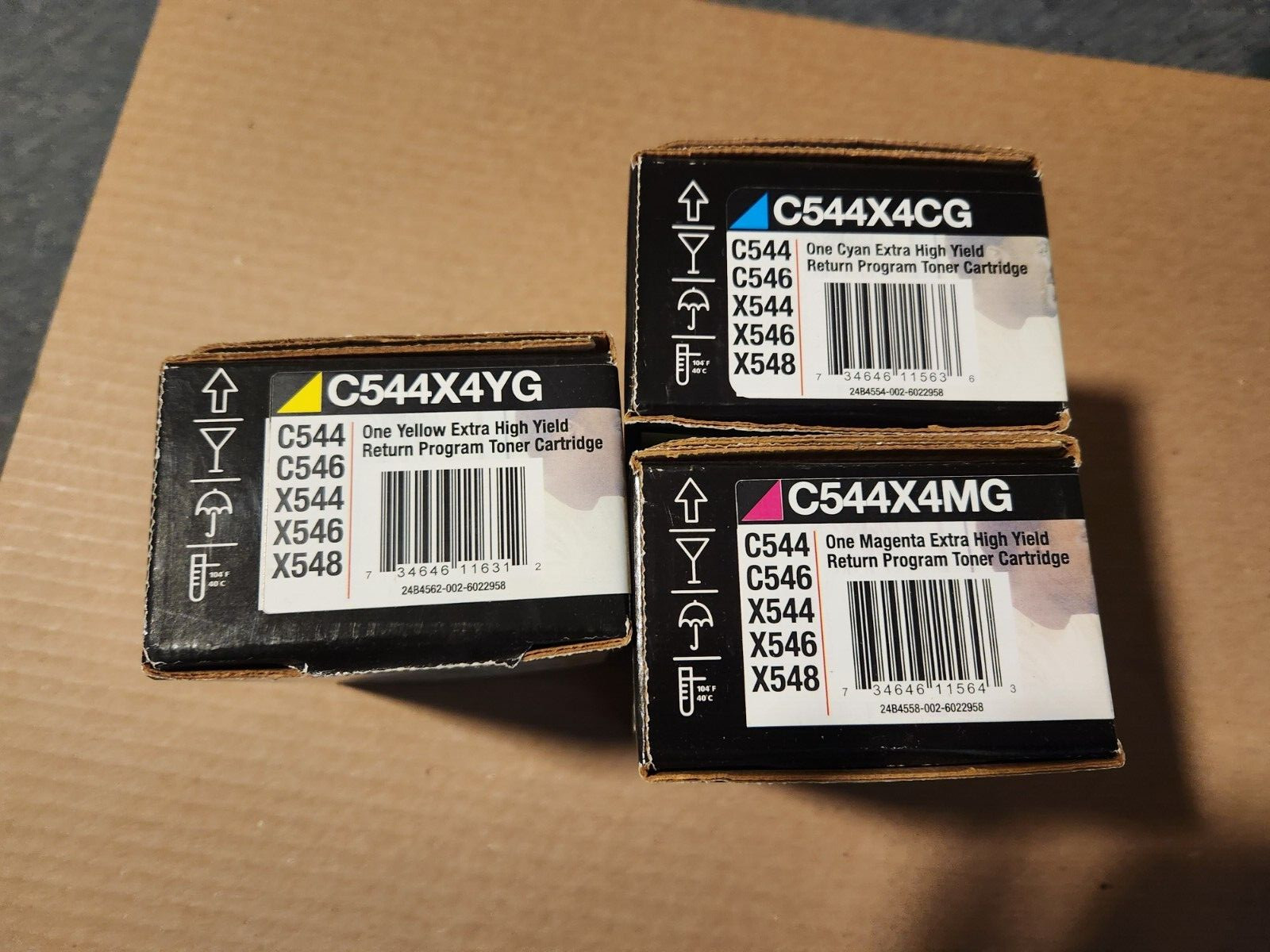 SET 3 GENUINE LEXMARK C544 XTRA HI-YLD TONER C544X4CG C544X4YG C544X4MG