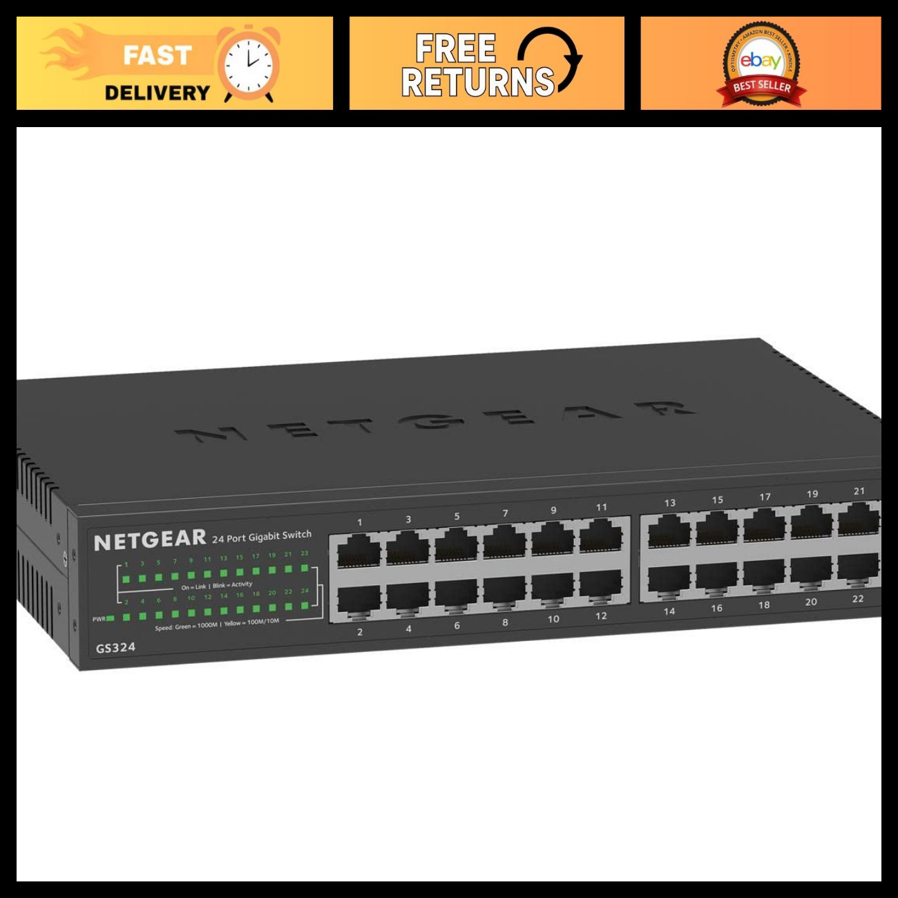 24-Port Gigabit Ethernet Unmanaged Network Switch, High-Speed Network Hub, Plug