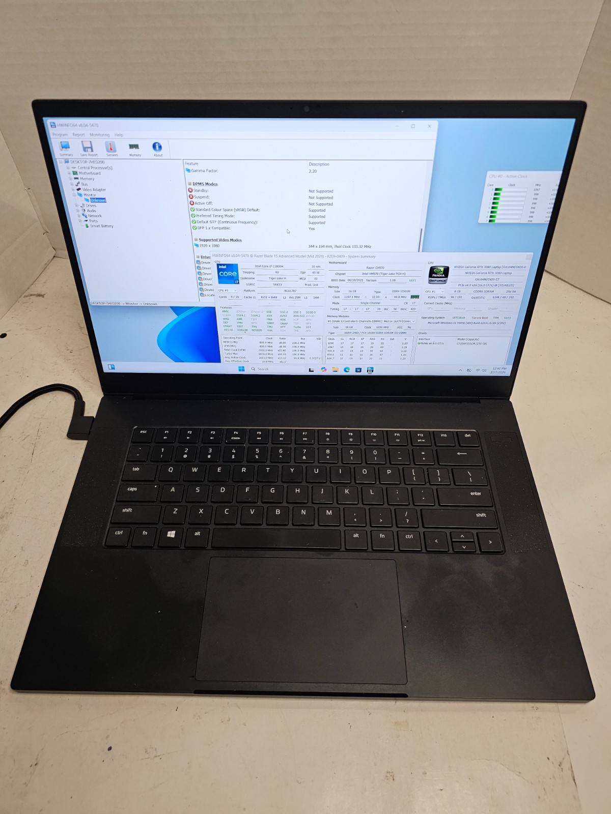Razer Blade 15 rz09-409 i7-11800H 16GB RAM 256GB SSD RTX 3080 NO BATTERY #04