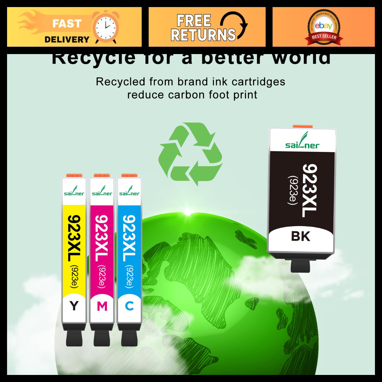 High Yield 923 Ink Cartridges with Chip Replacement for HP 923 923XL - 4 Pack
