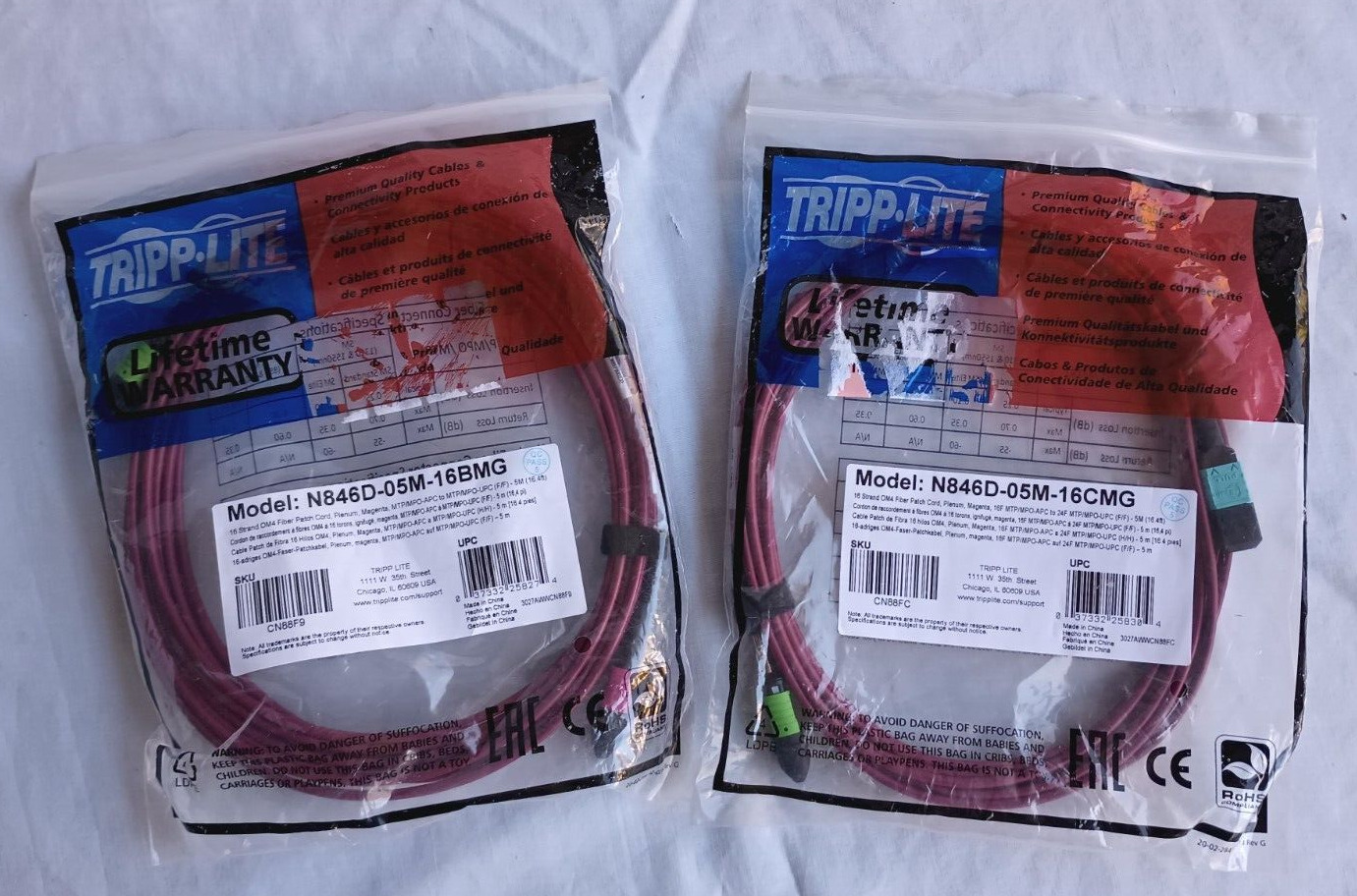 (2) Tripp Lite N846D-05M-16CMG 400GB Ethernet Fiber Optic Multimode 50/125 OM4 