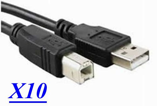 Lot 10 USB 2.0 Cable A Male to B Male 6 Ft. for printer,scanner.,,, black     