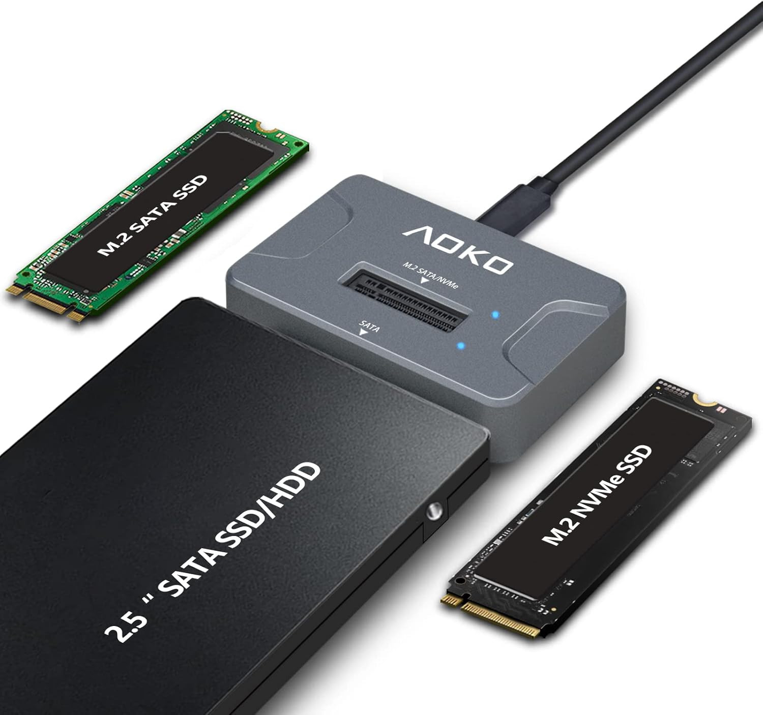 AOKO Nvme to USB 3.2 SSD Reader Docking Station – Portable M.2 SSD to USB