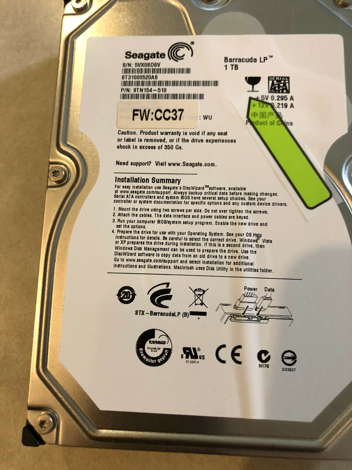 ST31000520AS 9TN154-510 FW:CC32 EXTENDED FORMAT TESTED Seagate 1TB SATA 3.5 HDD