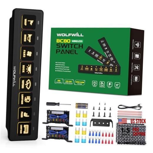 8 Gang Wireless Switch Panel BC80, 164Ft Remote with 4 8 Gang Switch Panel