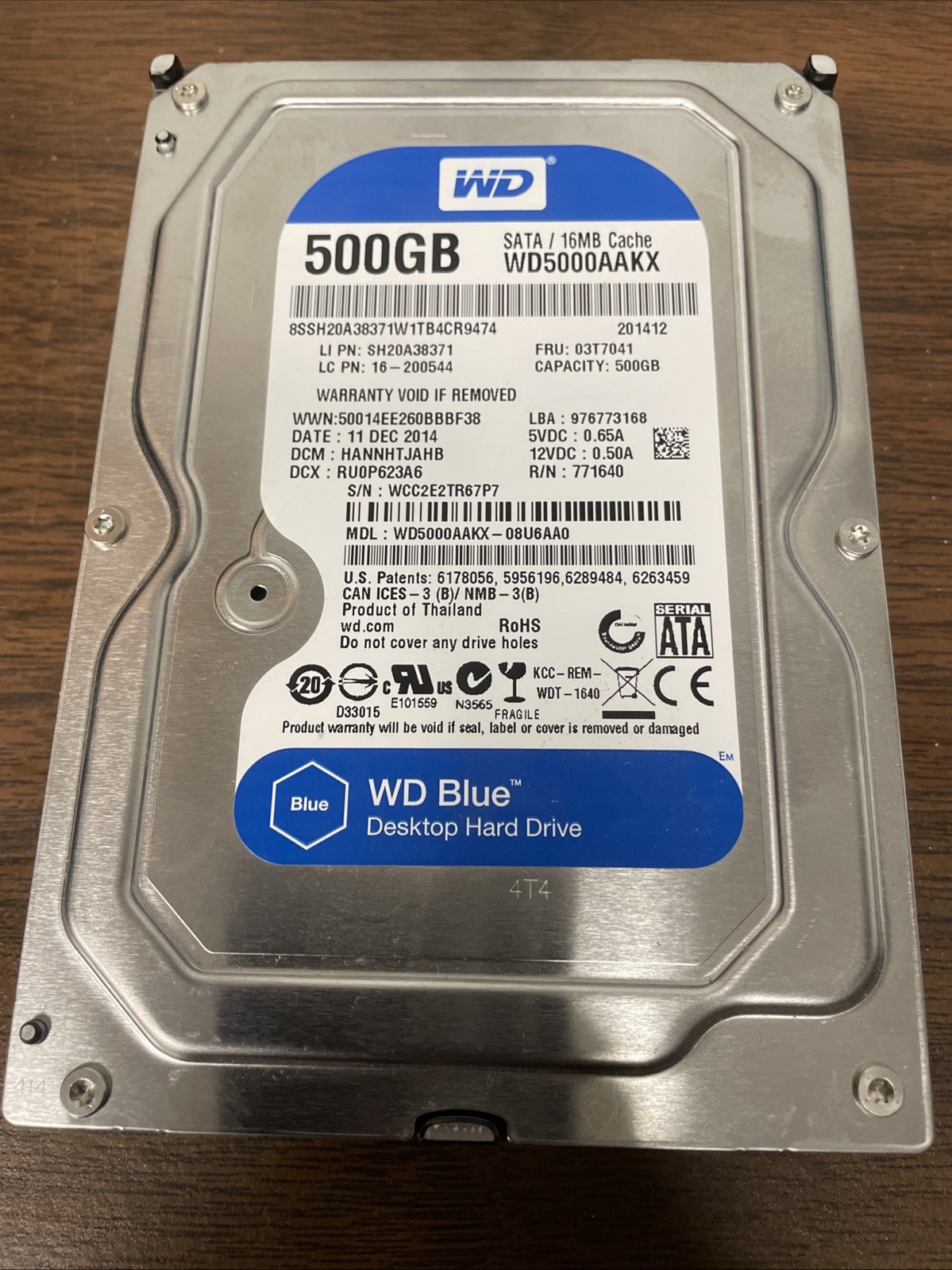 WD WD5000AAKX-00ERMA0 500GB 3.5" 6Gb/s 16MB 7.2K RPM SATA HDD P/N: WD5000AAKX