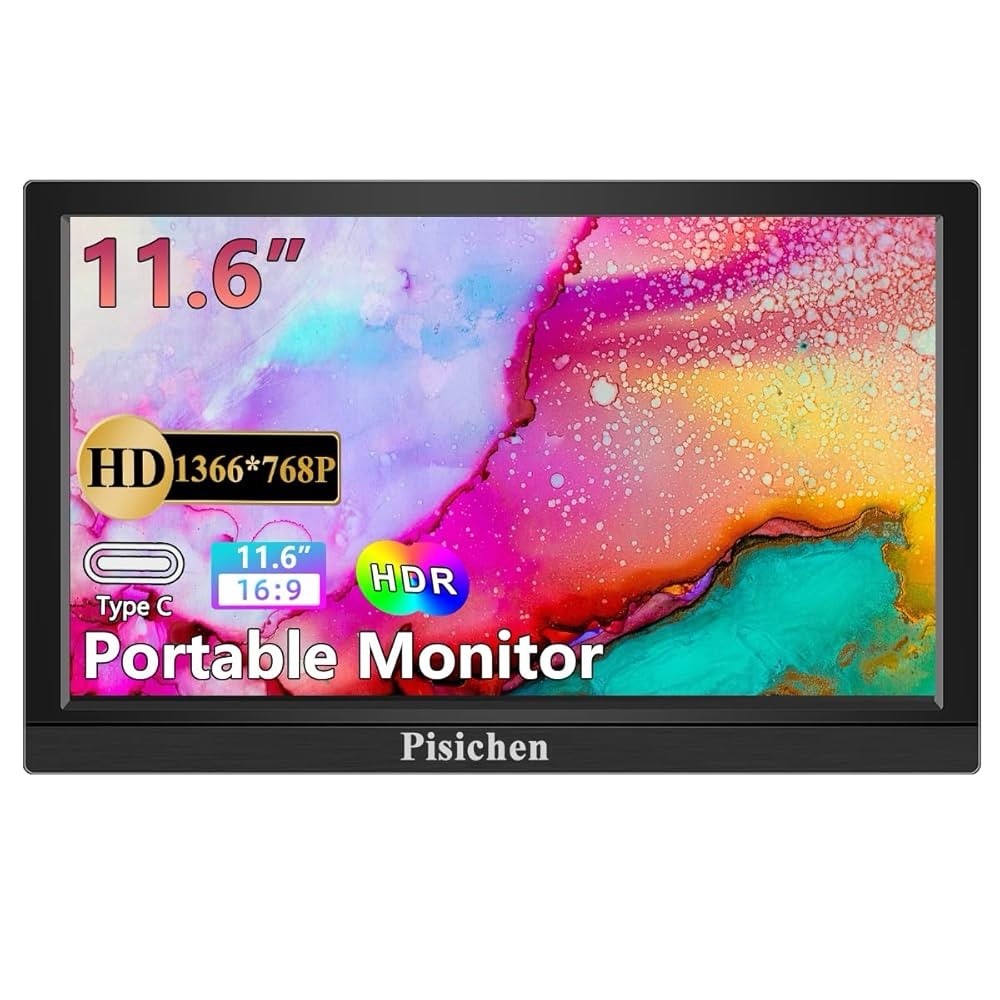 Pisichen 11.6 Inch Portable Monitor,  HD 1366x768 IPS Screen with Dual Speakers