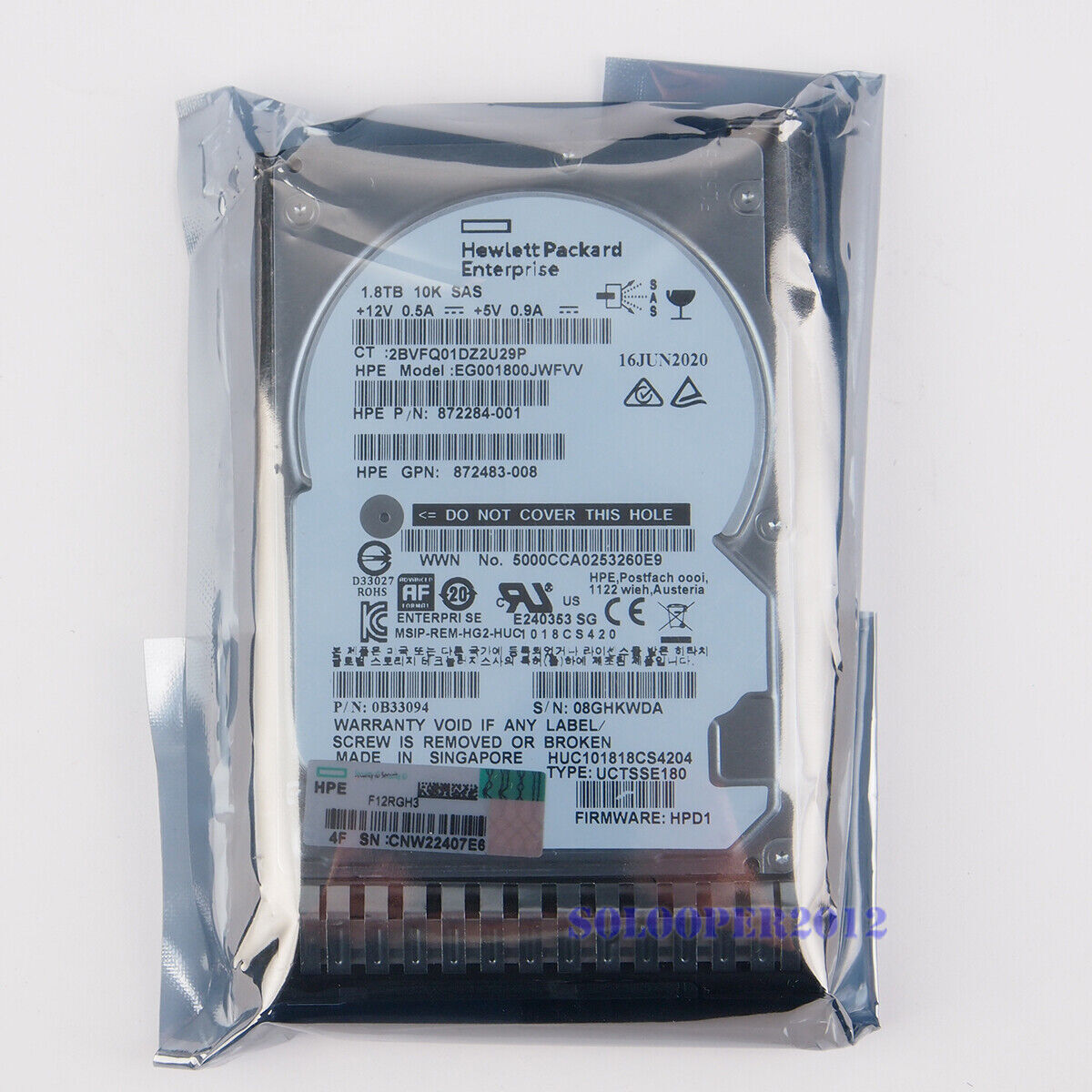 HPE 1.8TB 872481-B21 872738-001 SAS 10K 12Gb/s 2.5" SC ENT 512E DS FIRMWARE HDD