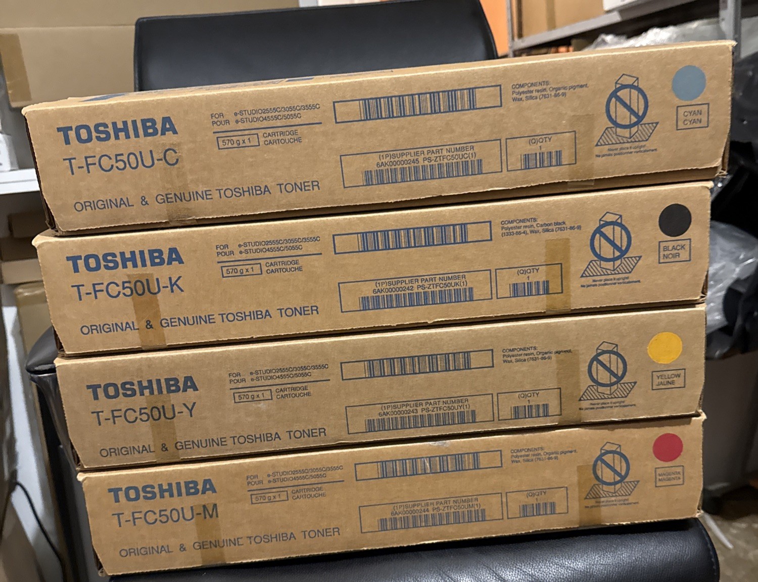 Set of ( 4 ) Toshiba TFC505U  Toner Cartridge Black,  Cyan, Magenta, Yellow New