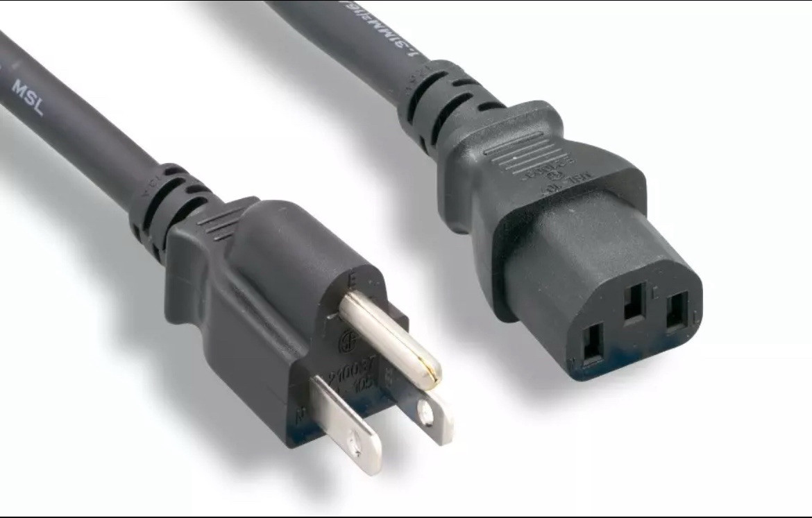 Standard 5ft (1.5m) 10 Amps 125 Volts Black 3 Prong AC Power Cord Cable