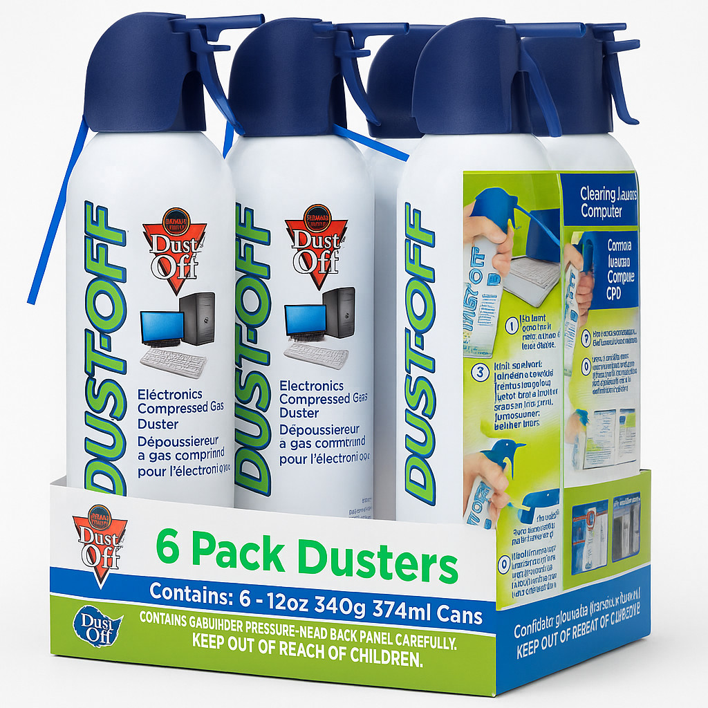 Dust-Off Compressed Gas Duster 12oz 6 Pack w/Straw - Keyboard Air Cleaner