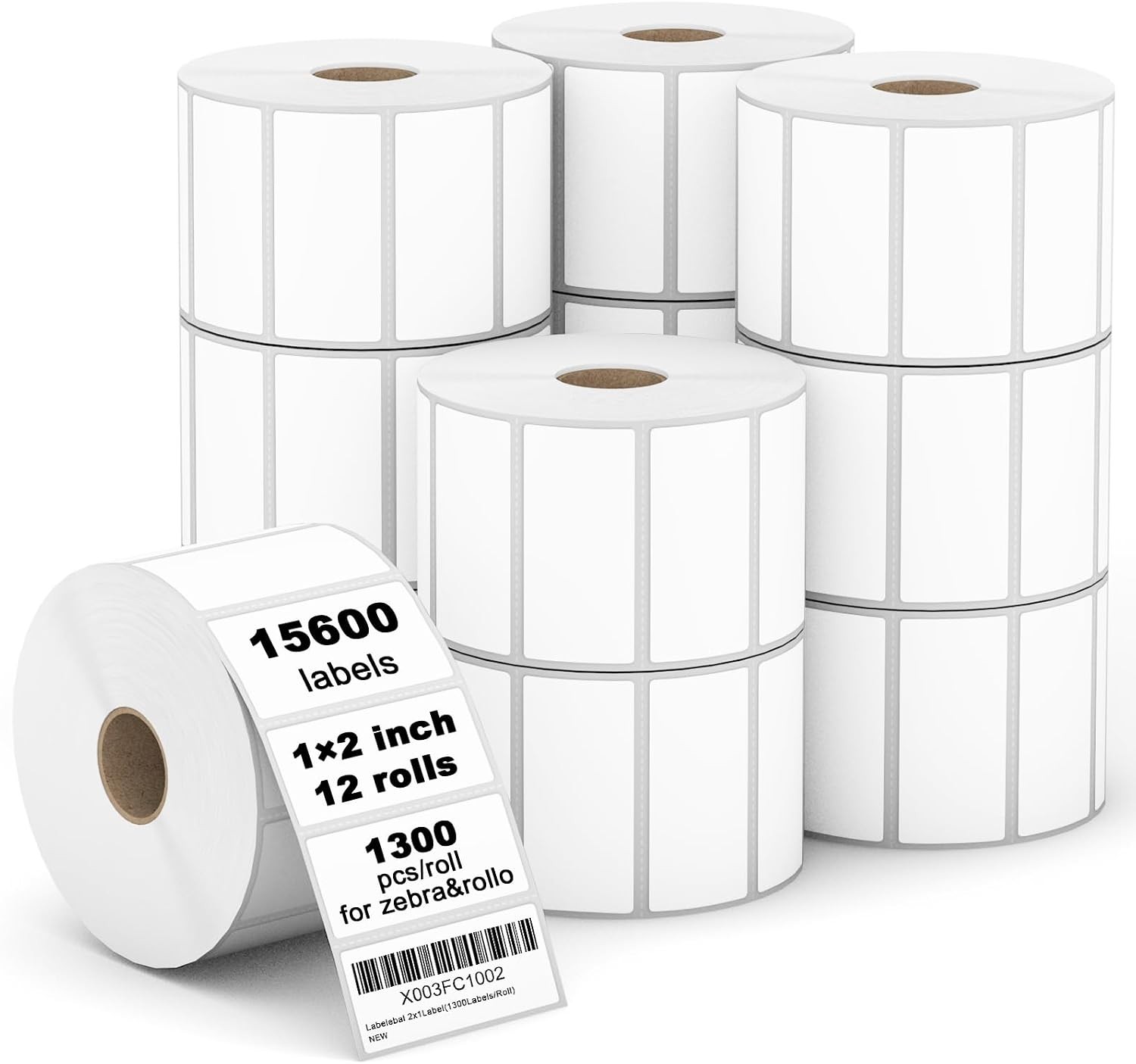 【15600 Labels/12 Rolls】 3-Proof 1" Core Labelebal 2" x 1" Direct Thermal Label (