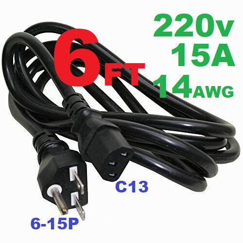 HEAVY DUTY Power Cord 6ft 6-15P 15A 14AWG 220v. Works for All PSU.