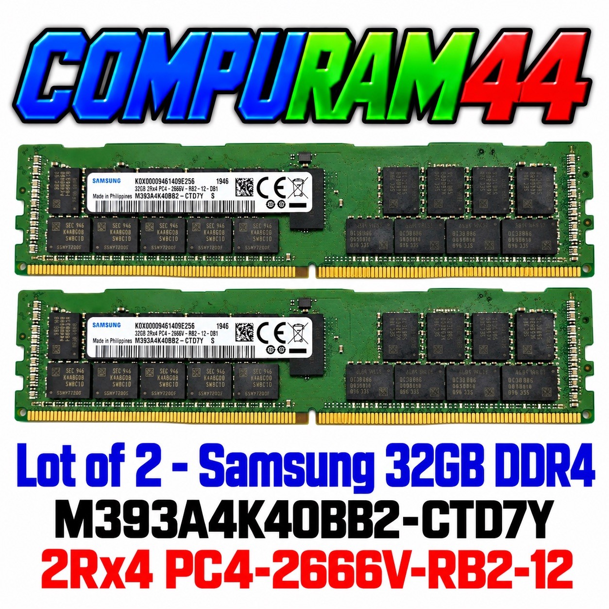 Lot 2x Samsung M393A4K40BB2-CTD7Y 32GB DDR4 2Rx4 PC4-2666V ECC RDIMM Server RAM