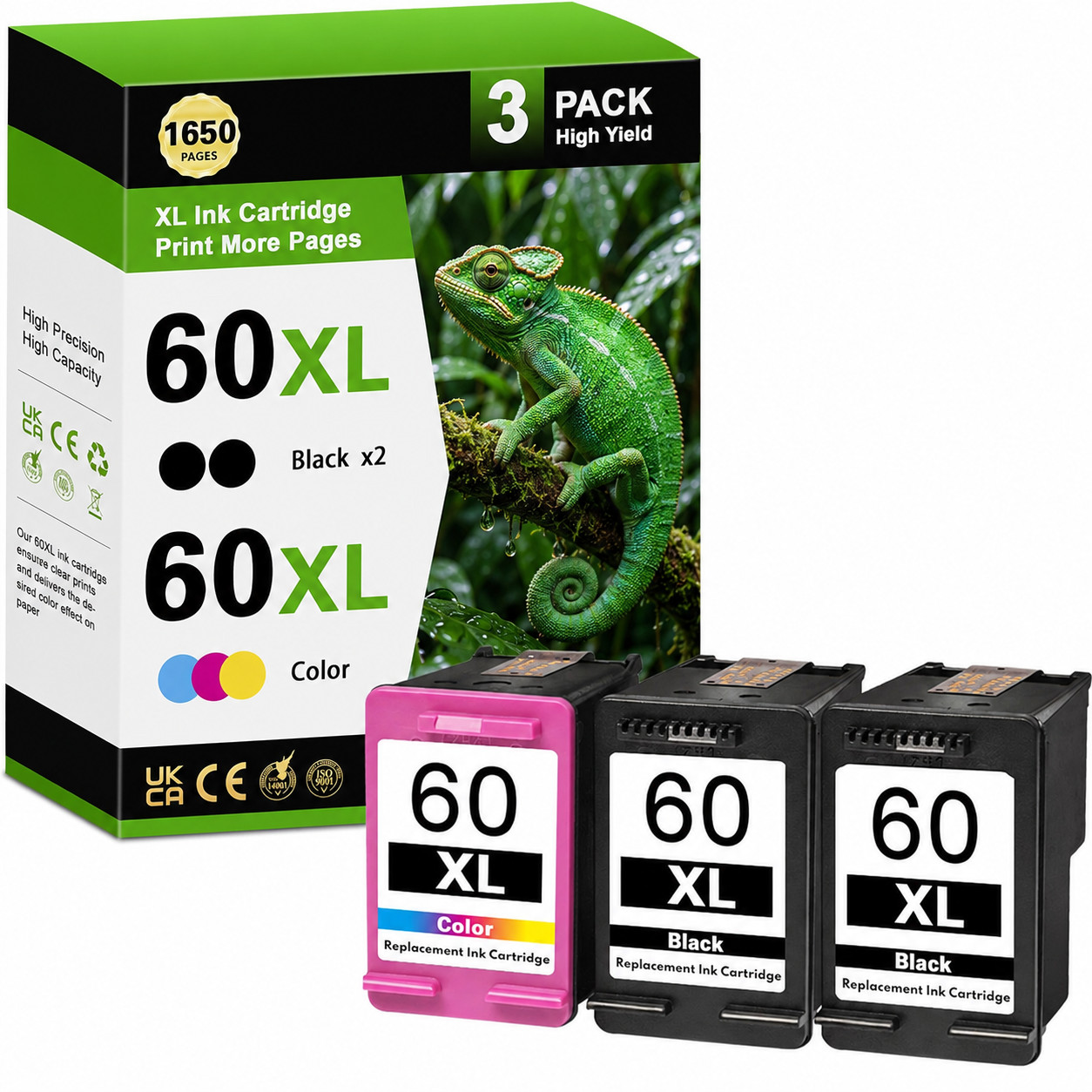 3PK 60XL Ink Cartridge replacement DeskJet D2668 D5545 D5560 D5563 D5568 F2400