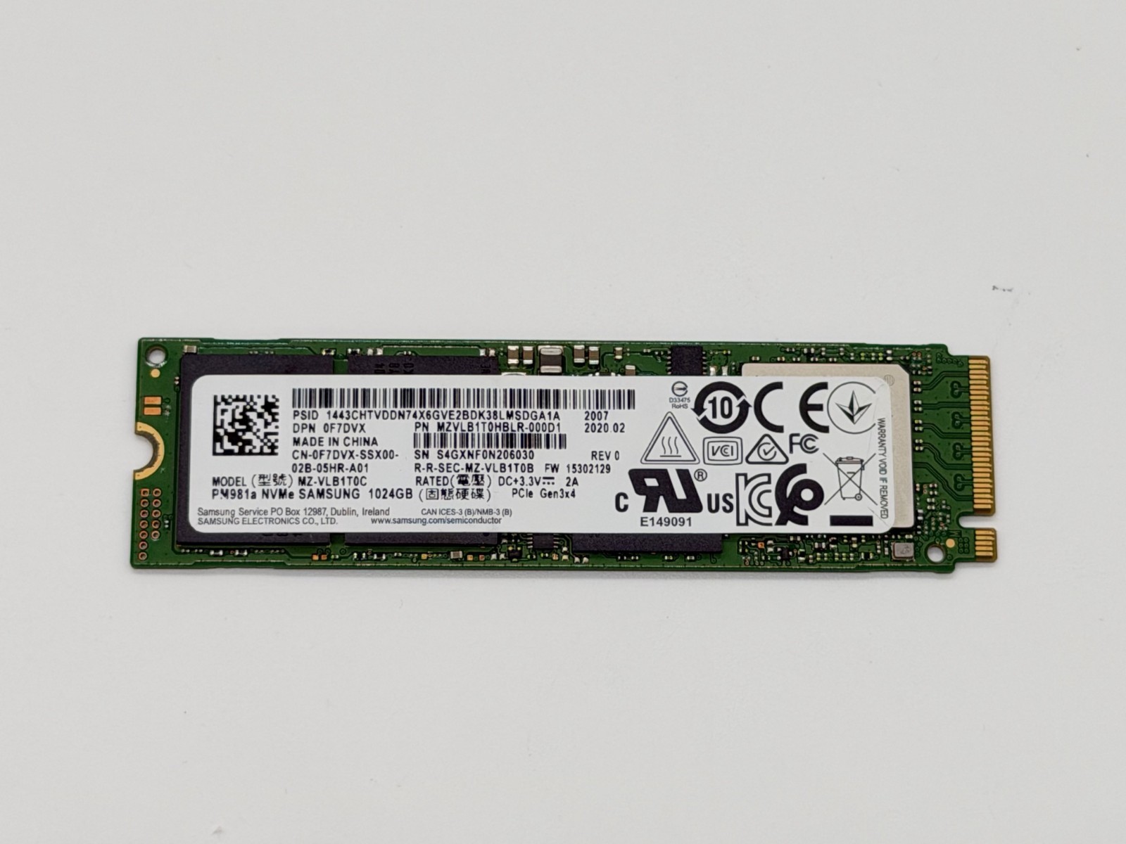 1TB SAMSUNG PM981a MZ-VLB1T0C NVME 2280 PCIE 3 SSD TESTED 98% HEALTH