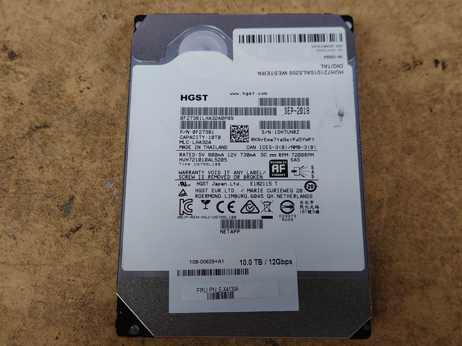 HGST UltraStar HE10/ DC HC510 Series 10TB SAS 6GB/s (0F27381)