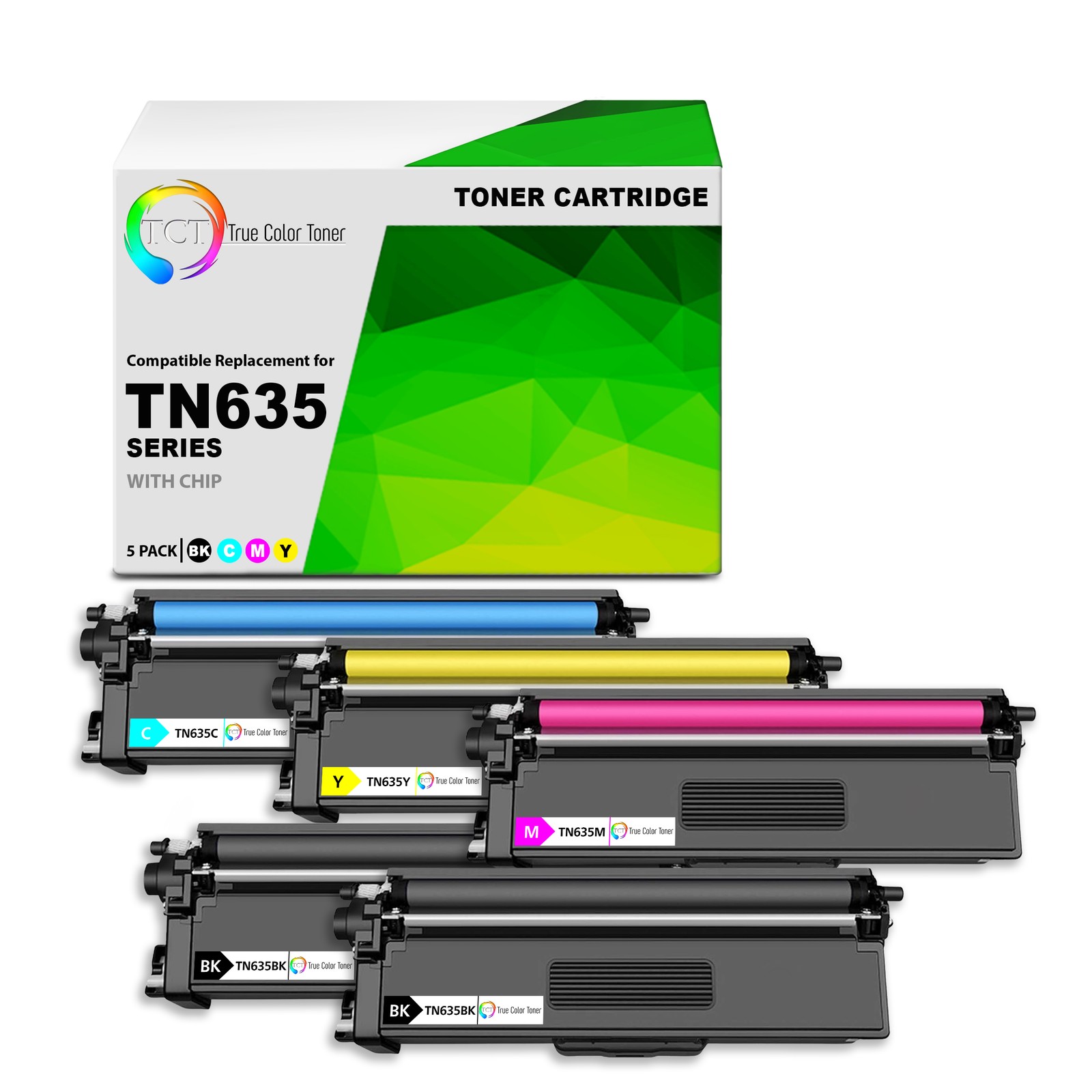 TCT Compatible BCMY Toner Cartridge Replacement for Brother TN635 – 5-Pack