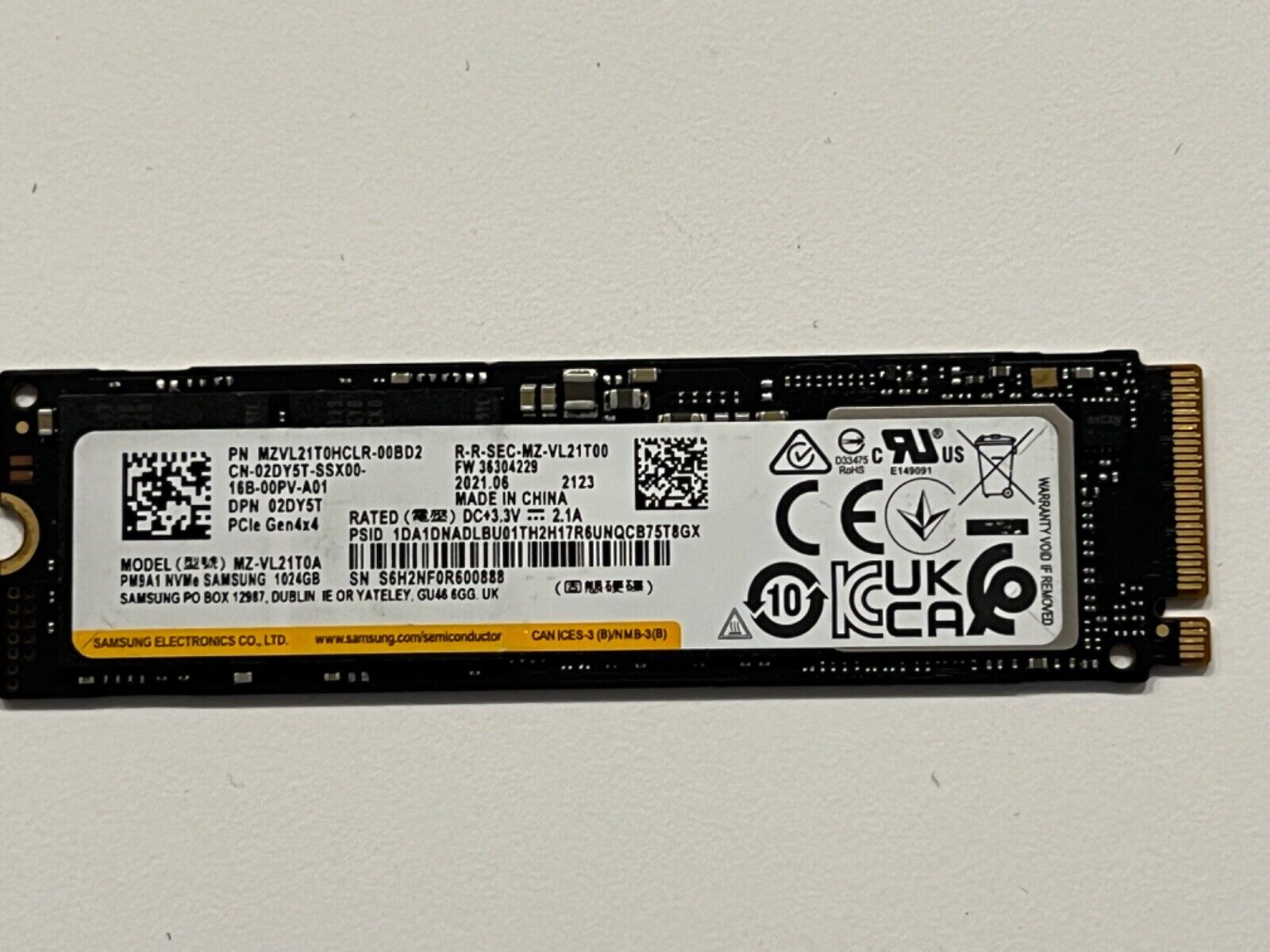 Samsung 1024GB 1TB PCIe Gen4x4 SSD MZ-VL21T0A (MZVL21T0HCLR)
