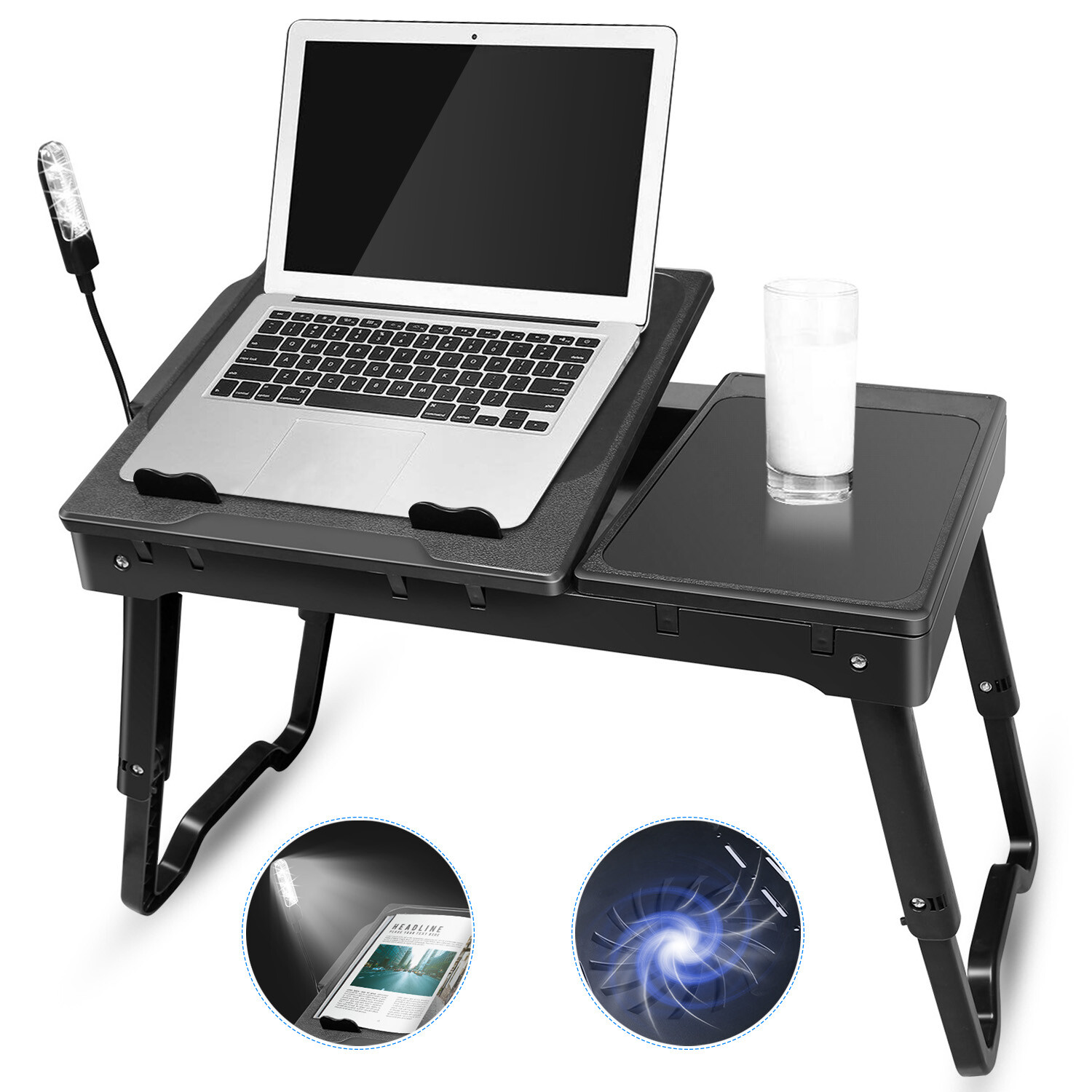 Foldable Laptop Table Tablet Desk Stand Bed Sofa Tray with USB LED & Cooling Fan