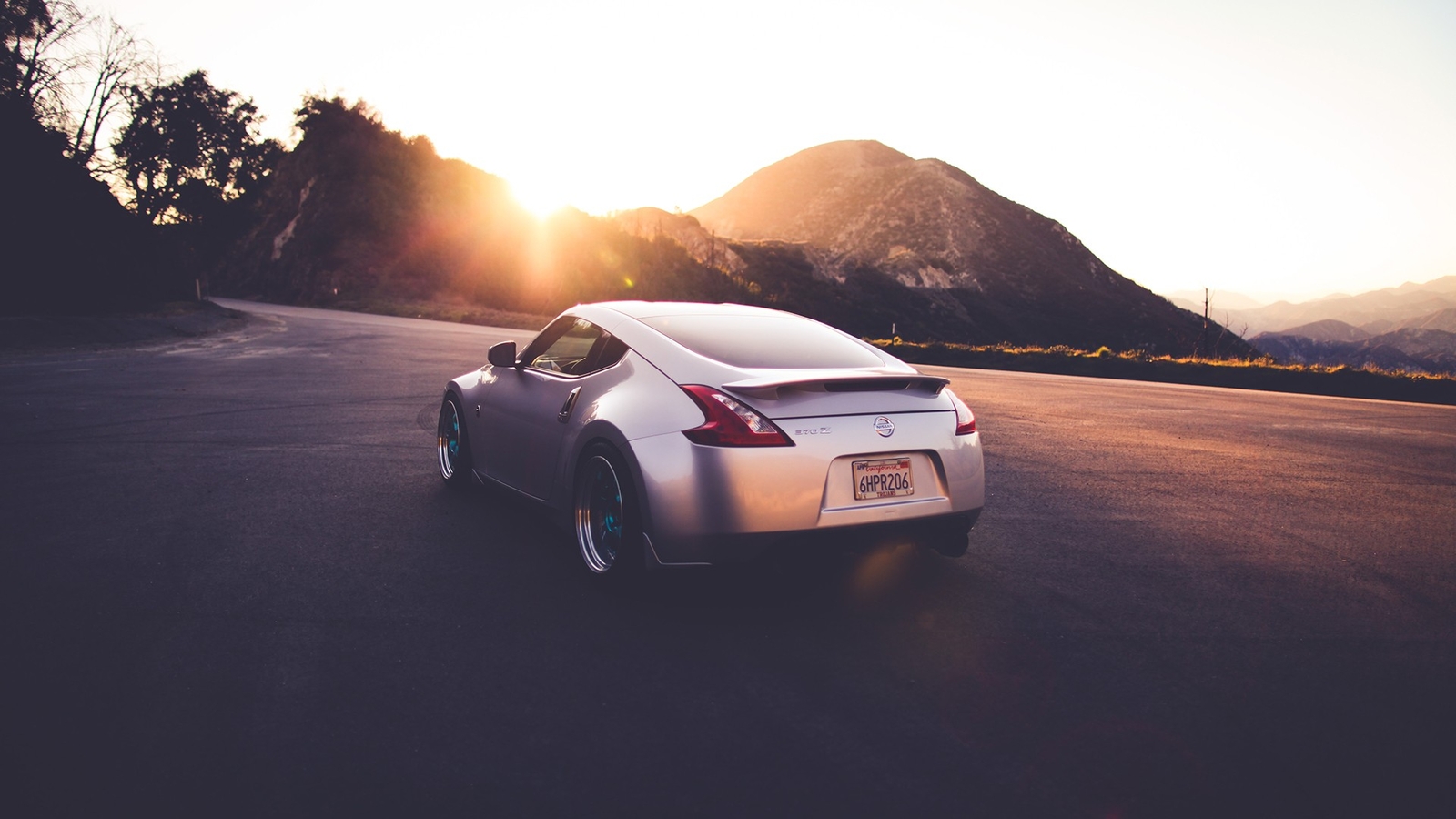 Cars nissan 370z warm sunlight sunset Desk Mat Stitched