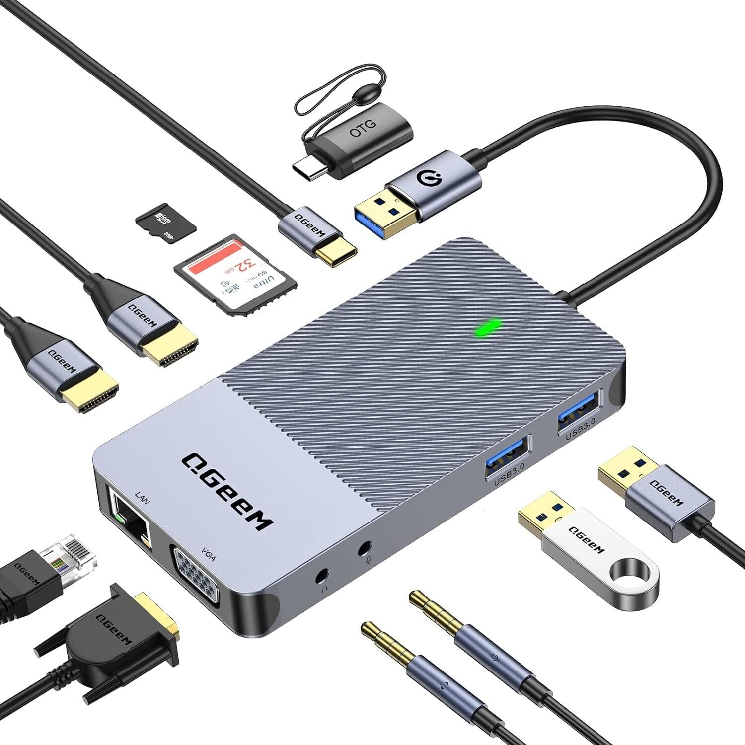 QGeeM 11 in 1 Mini USB Dock USB 3.0 Docking Station Triple Display USB Hub