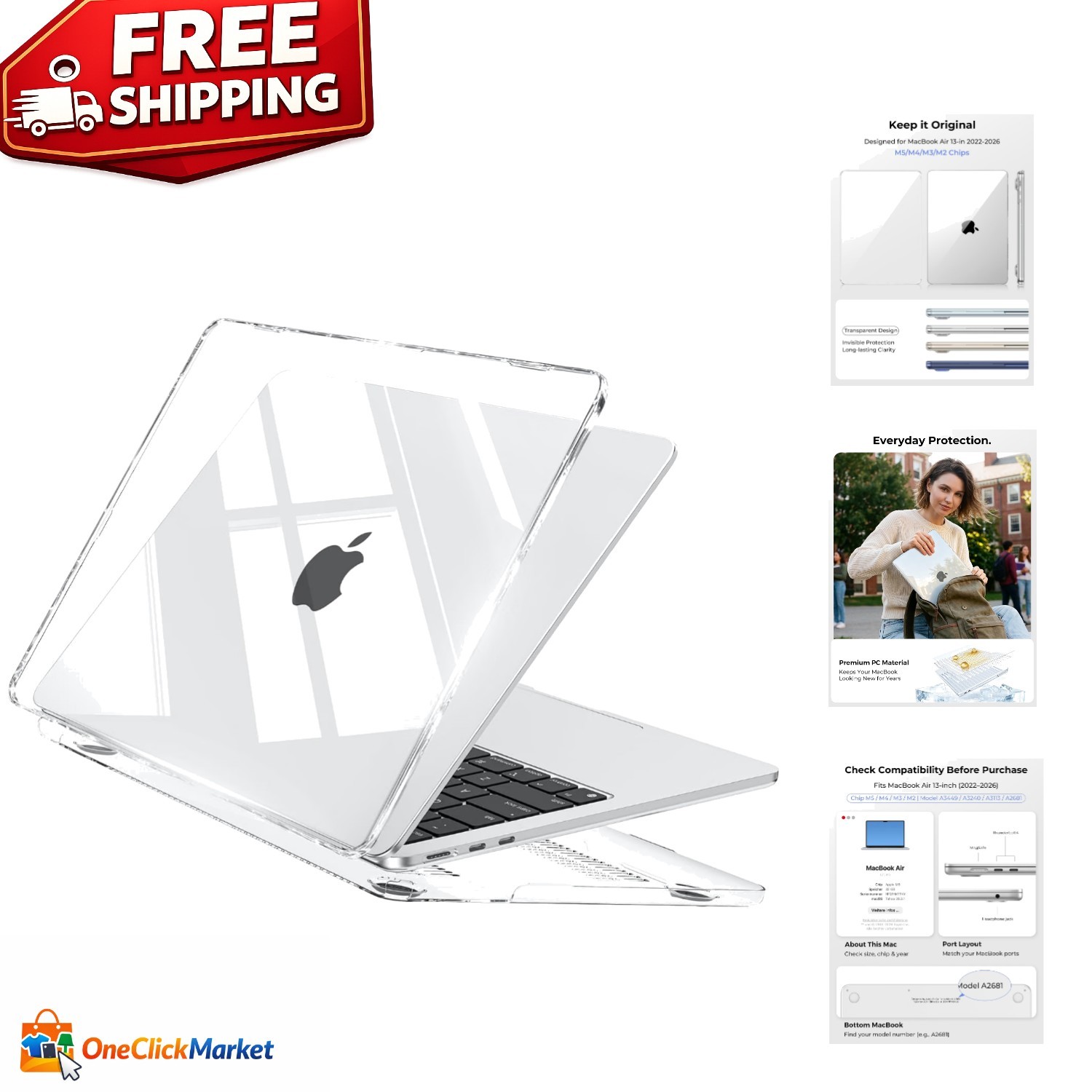 Durable Crystal Clear MacBook Air Case 13.6" - Scratch Resistant & Lightweight