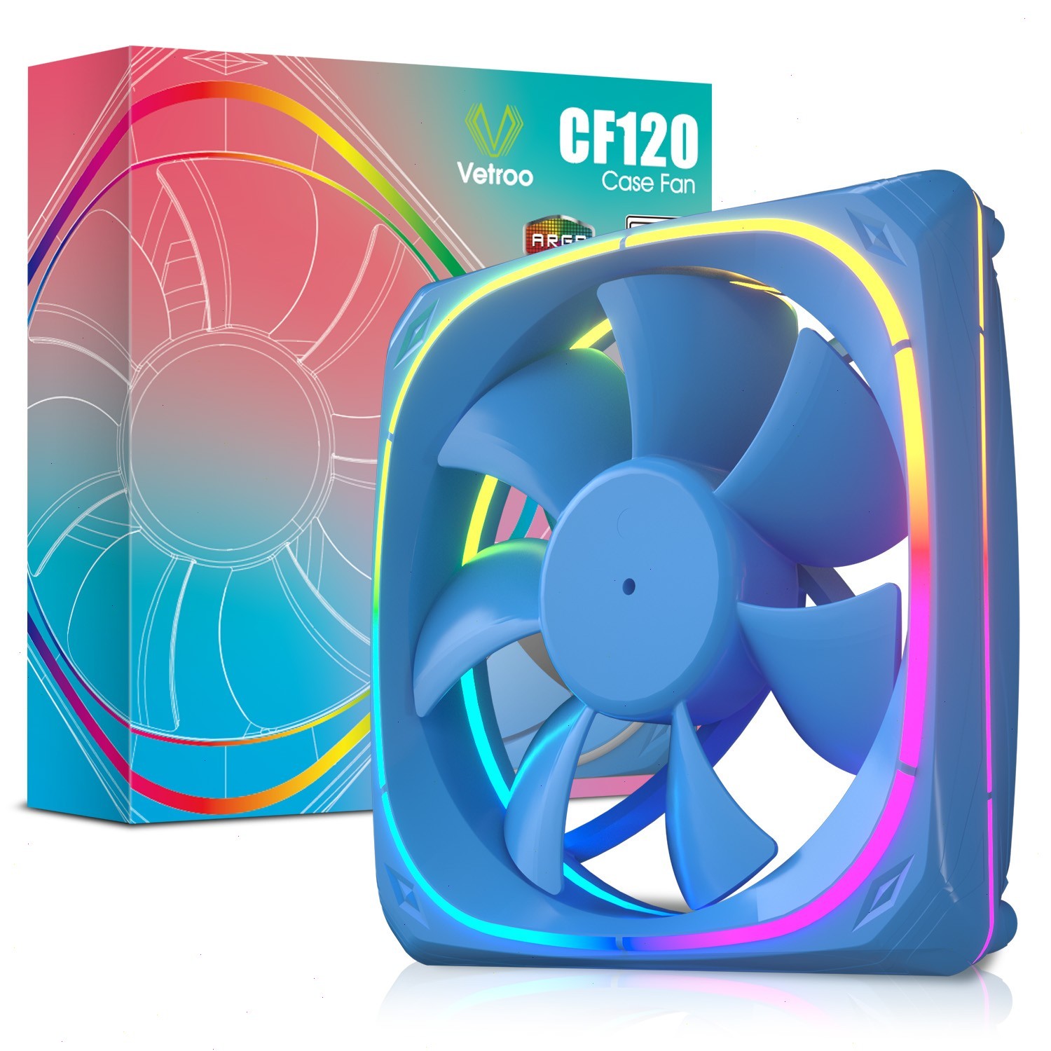 120mm Blue ARGB PC Case Fan 5V 3-Pin Addressable RGB Quiet Cooling Gaming ARGB