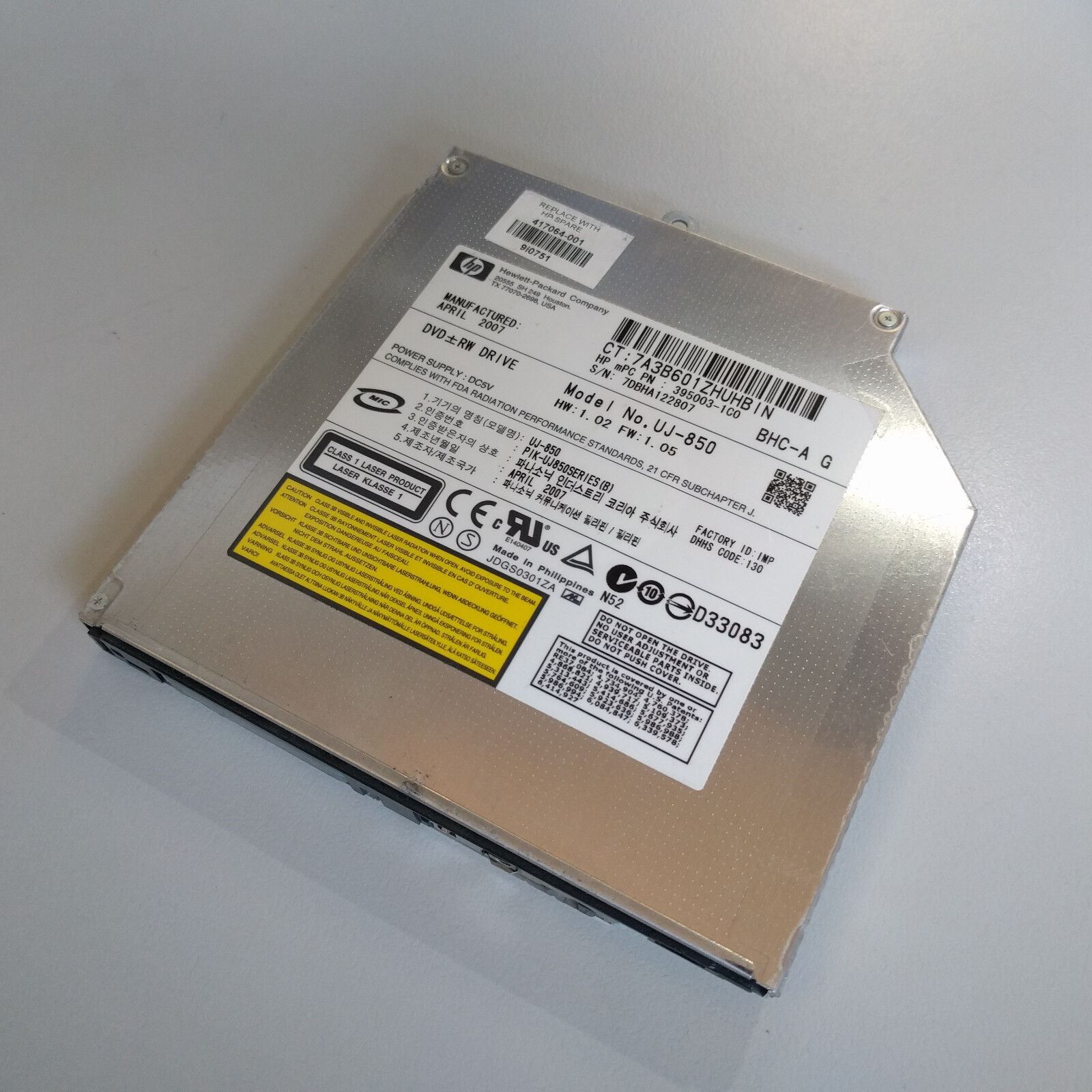 Genuine HP UJ-850 CD DVD±RW IDE Optical Drive No Bezel 395003-1C0 417064-001