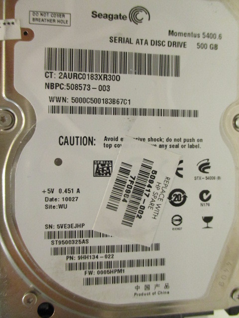 500GB Seagate ST9500325AS P/N 9HH134-022 0005HPM1 WU X168