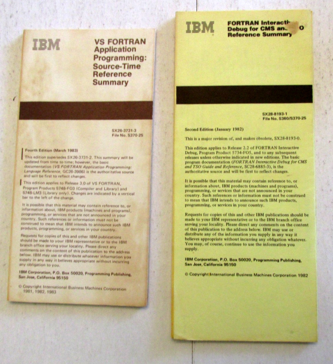 VTG IBM 1982 & 1983 Fortran Reference Summary Lot of 2 Booklets Ad