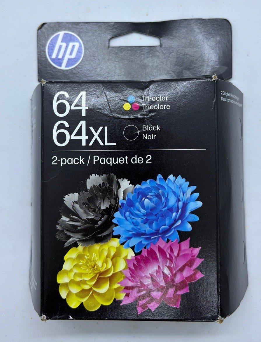 HP 64 XL Black & 64 Tri-Color Ink Catridges 2 Pack (Jan-2028) New Sealed