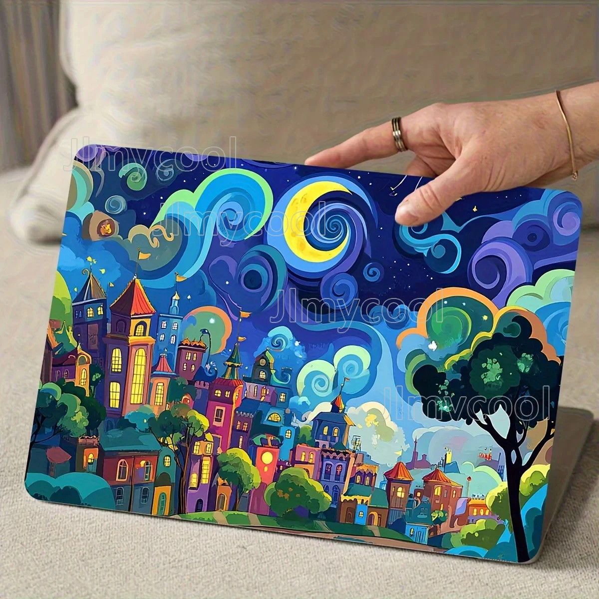 2Pcs Humorous Night Sky Sticker Skin for Laptop Castle and Starry Sky Design 